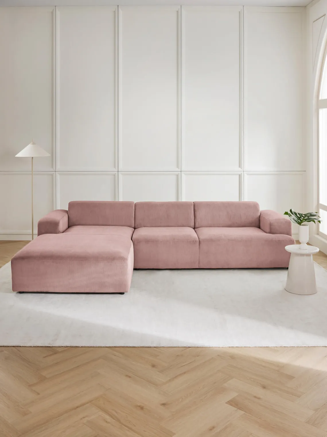 Sofás Rinconeras|Sofás>Westwing Collection Sofá rinconera de pana Melva (4 plazas) Pana rosa palo