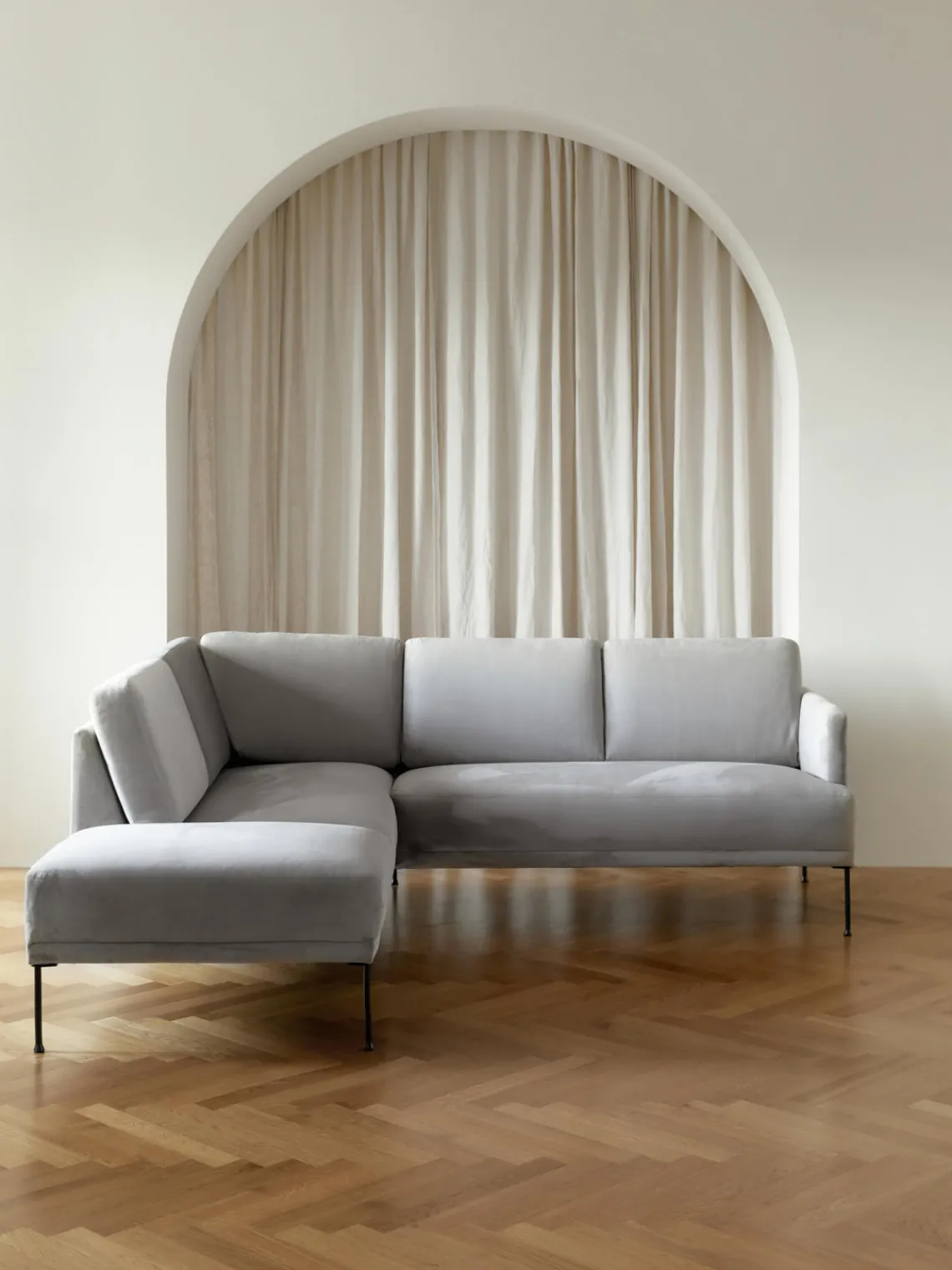 Sofás Rinconeras|Sofás>Westwing Collection Sofá rinconera de terciopelo Fluente Terciopelo gris