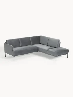 Sofás Rinconeras|Sofás></noscript>Westwing Collection Sofá rinconera de terciopelo Fluente Terciopelo gris oscuro