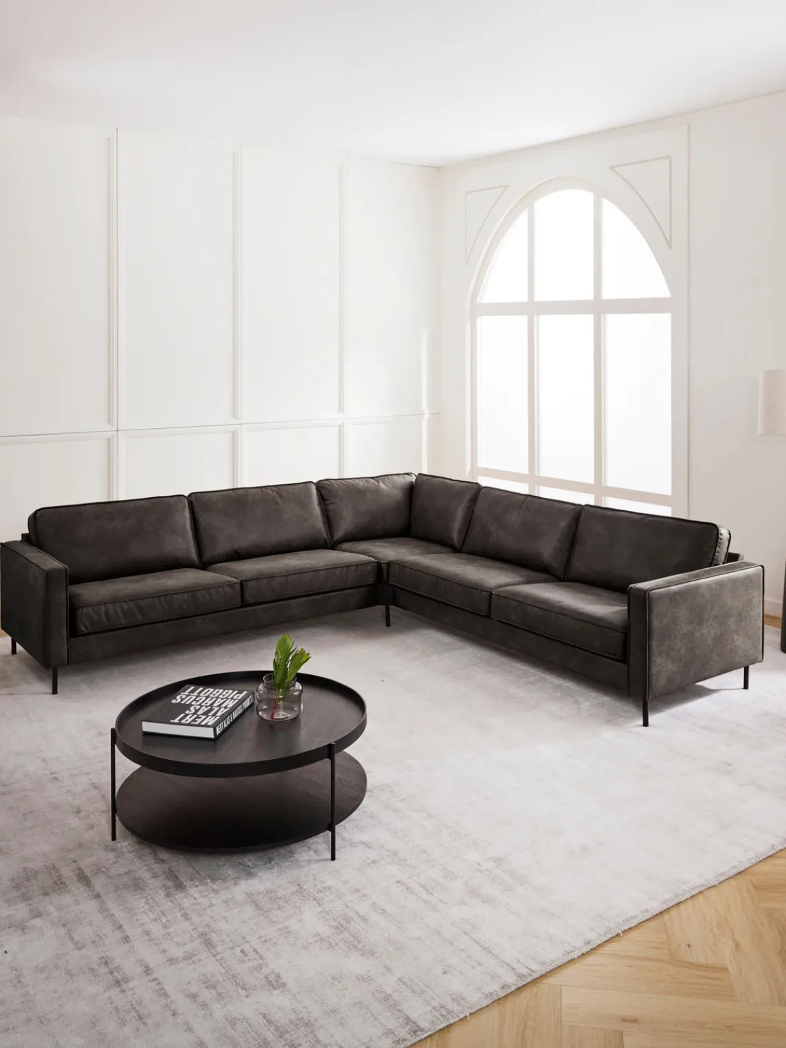 Sofás Rinconeras|Sofás>Westwing Collection Sofá rinconera extra grande de cuero reciclado Hunter Cuero taupe