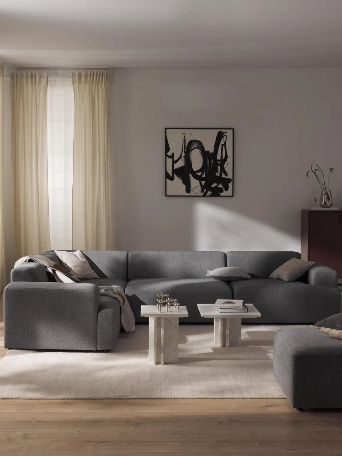 Sofás Rinconeras|Sofás>Westwing Collection Sofá rinconera grande Melva (4 plazas) Tejido grueso gris oscuro