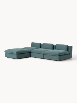 Sofás Rinconeras|Sofás></noscript>Westwing Collection Sofá rinconera grande modular con reposapiés Felix Tejido grueso verde turquesa