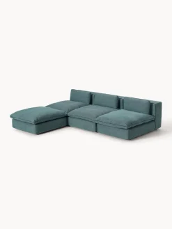 Sofás Rinconeras|Sofás></noscript>Westwing Collection Sofá rinconera grande modular con reposapiés Felix Tejido grueso verde turquesa