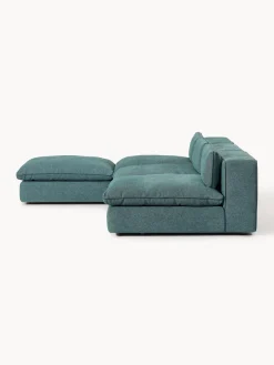 Sofás Rinconeras|Sofás></noscript>Westwing Collection Sofá rinconera grande modular con reposapiés Felix Tejido grueso verde turquesa
