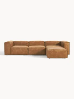 Sofás 4 Plazas|Sofás>Westwing Collection Sofá rinconera modular de cuero reciclado con reposapiés izquierdo/derecho Lennon (4 plazas) Cuero marrón