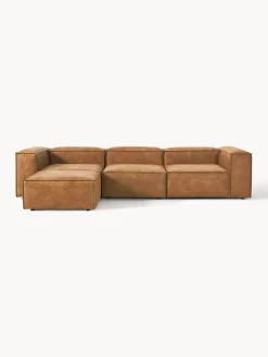 Sofás 4 Plazas|Sofás></noscript>Westwing Collection Sofá rinconera modular de cuero reciclado con reposapiés izquierdo/derecho Lennon (4 plazas) Cuero marrón