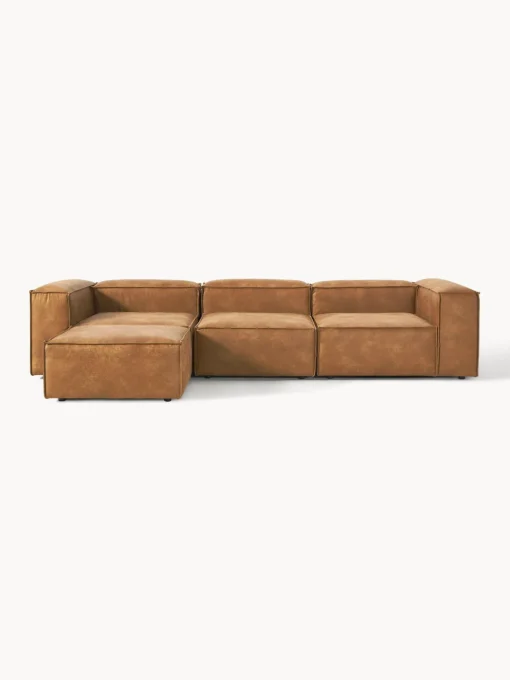 Sofás 4 Plazas|Sofás>Westwing Collection Sofá rinconera modular de cuero reciclado con reposapiés izquierdo/derecho Lennon (4 plazas) Cuero marrón