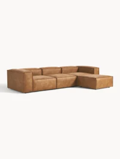 Sofás 4 Plazas|Sofás></noscript>Westwing Collection Sofá rinconera modular de cuero reciclado con reposapiés izquierdo/derecho Lennon (4 plazas) Cuero marrón