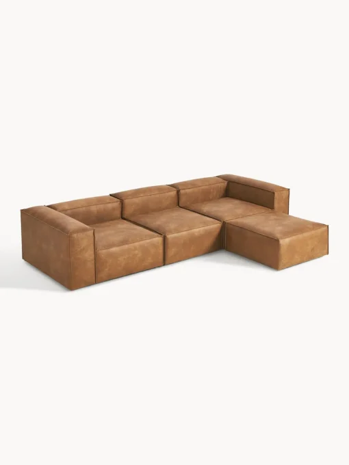 Sofás 4 Plazas|Sofás>Westwing Collection Sofá rinconera modular de cuero reciclado con reposapiés izquierdo/derecho Lennon (4 plazas) Cuero marrón