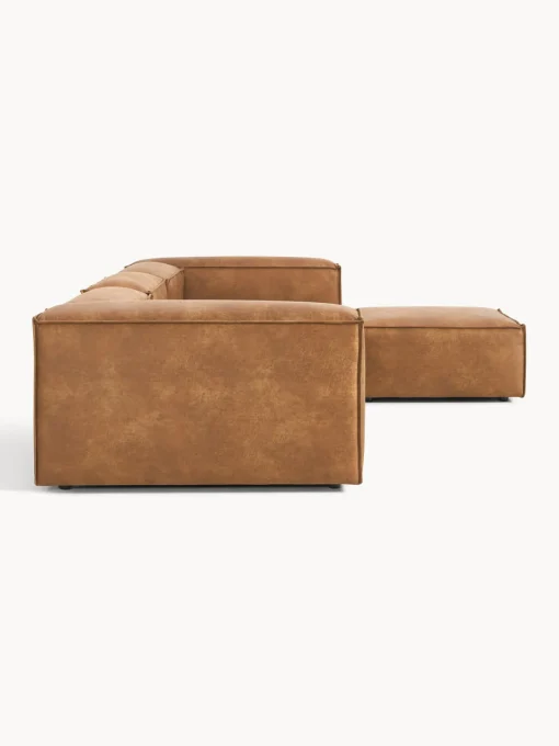 Sofás 4 Plazas|Sofás>Westwing Collection Sofá rinconera modular de cuero reciclado con reposapiés izquierdo/derecho Lennon (4 plazas) Cuero marrón