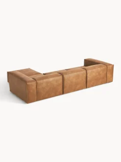 Sofás 4 Plazas|Sofás></noscript>Westwing Collection Sofá rinconera modular de cuero reciclado con reposapiés izquierdo/derecho Lennon (4 plazas) Cuero marrón