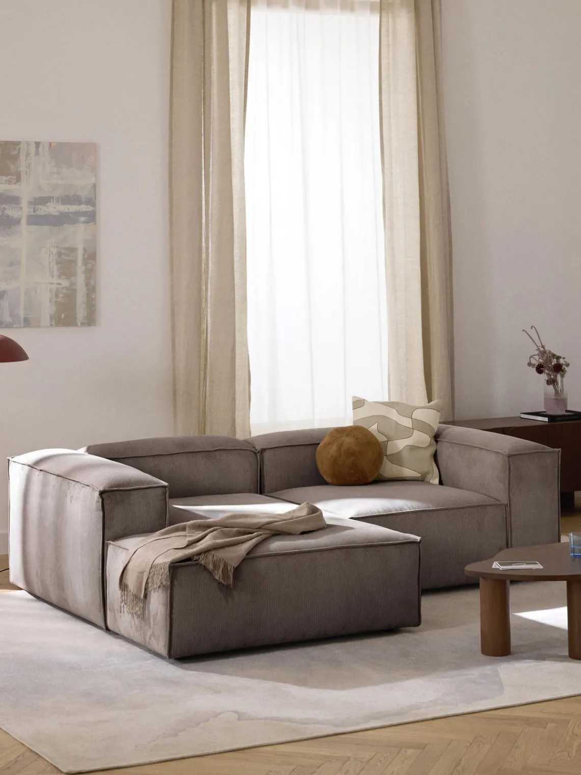 Sofás>Westwing Collection Sofá rinconera modular de pana Lennon Pana taupe