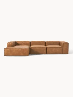 Sofás>Westwing Collection Sofá rinconera modular de cuero reciclado Lennon Cuero marrón