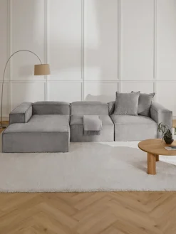Sofás>Westwing Collection Sofá rinconera modular de pana Lennon Pana gris