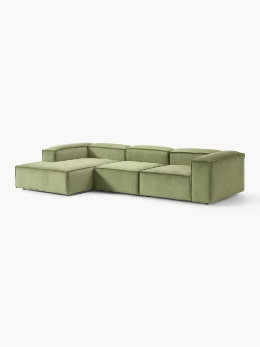 Sofás>Westwing Collection Sofá rinconera modular de pana Lennon Pana verde oliva
