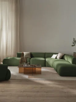 Sofás Rinconeras|Sofás>Westwing Collection Sofá rinconera modular en tejido bouclé Sofia (4 plazas) Bouclé verde oscuro