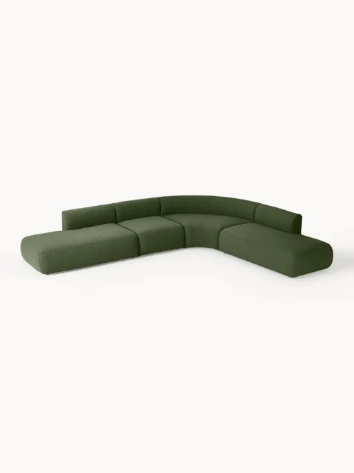 Sofás Rinconeras|Sofás>Westwing Collection Sofá rinconera modular en tejido bouclé Sofia (4 plazas) Bouclé verde oscuro