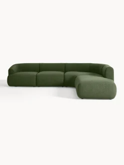 Sofás Rinconeras|Sofás>Westwing Collection Sofá rinconera modular en tejido bouclé Sofia (4 plazas) Bouclé verde oscuro