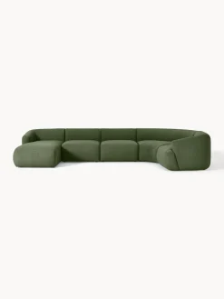 Sofás Rinconeras|Sofás>Westwing Collection Sofá rinconera modular en tejido bouclé Sofia Bouclé verde oscuro