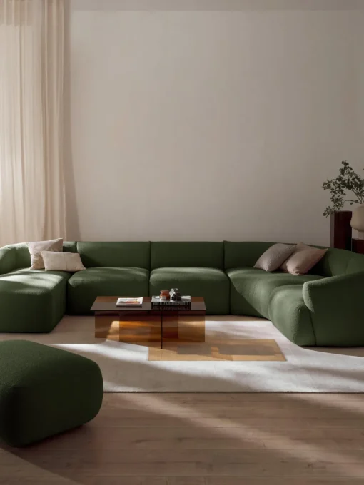 Sofás Rinconeras|Sofás>Westwing Collection Sofá rinconera modular en tejido bouclé Sofia Bouclé verde oscuro