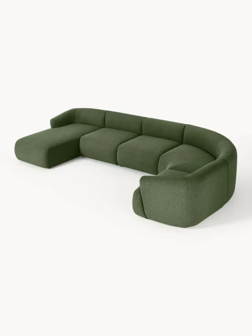 Sofás Rinconeras|Sofás>Westwing Collection Sofá rinconera modular en tejido bouclé Sofia Bouclé verde oscuro