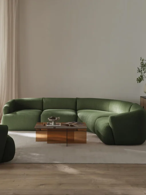 Sofás Rinconeras|Sofás>Westwing Collection Sofá rinconera modular en tejido bouclé Sofia (4 plazas) Bouclé verde oscuro