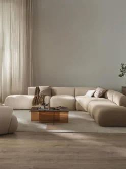 Sofás Rinconeras|Sofás>Westwing Collection Sofá rinconera modular en tejido bouclé Sofia (4 plazas) Bouclé beige claro