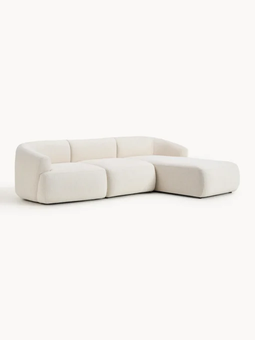 Sofás Rinconeras|Sofás>Westwing Collection Sofá rinconera modular en tejido bouclé Sofia (3 plazas) Bouclé jaspeado, blanco crema