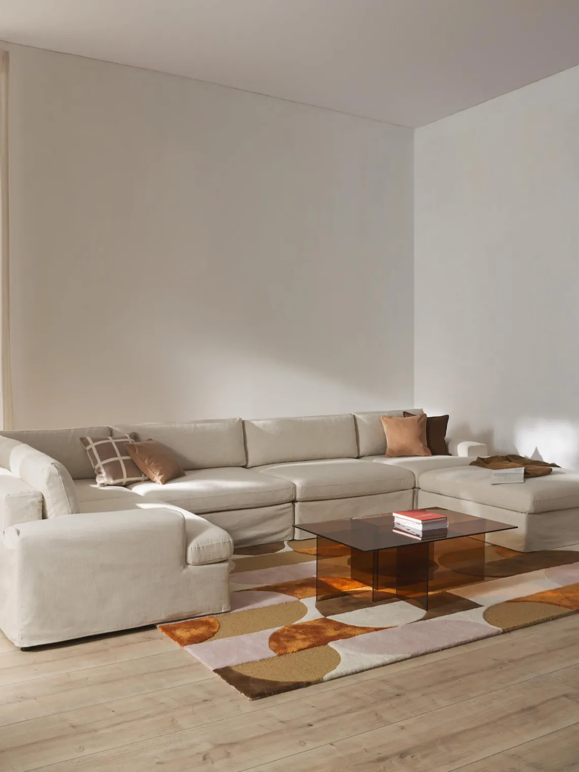 Sofás Rinconeras|Sofás>Westwing Collection Sofá rinconera modular grande con tapizado desenfundable Russell Tejido beige claro jaspeado