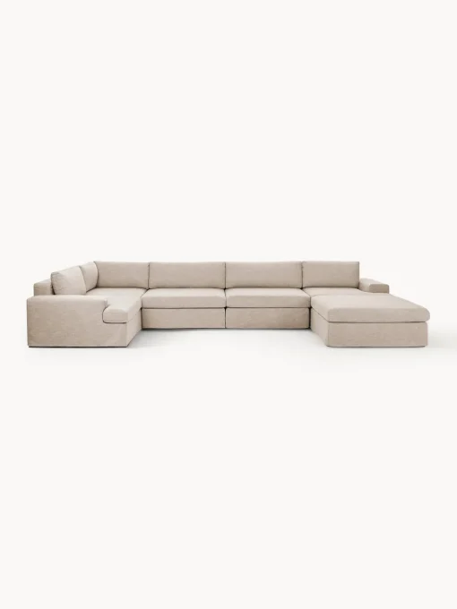 Sofás Rinconeras|Sofás>Westwing Collection Sofá rinconera modular grande con tapizado desenfundable Russell Tejido beige jaspeado