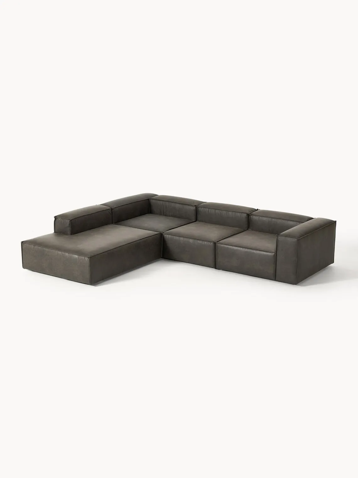 Sofás>Westwing Collection Sofá rinconera modular grande de cuero reciclado Lennon Cuero taupe
