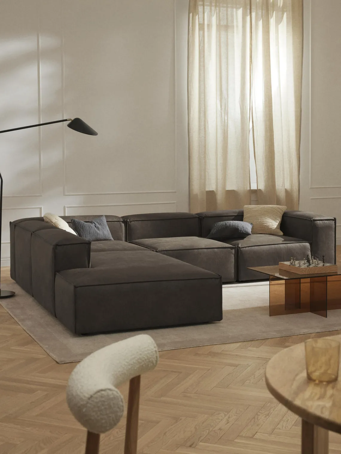 Sofás>Westwing Collection Sofá rinconera modular grande de cuero reciclado Lennon Cuero taupe