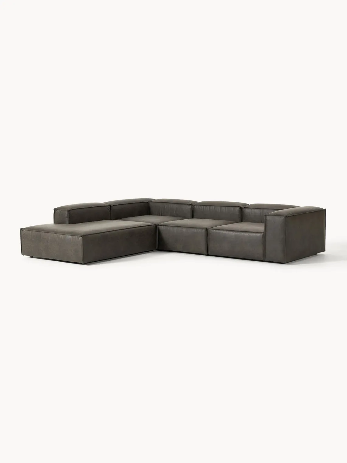 Sofás>Westwing Collection Sofá rinconera modular grande de cuero reciclado Lennon Cuero taupe