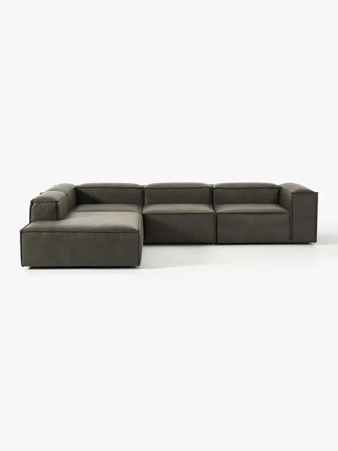 Sofás>Westwing Collection Sofá rinconera modular grande de cuero reciclado Lennon Cuero taupe