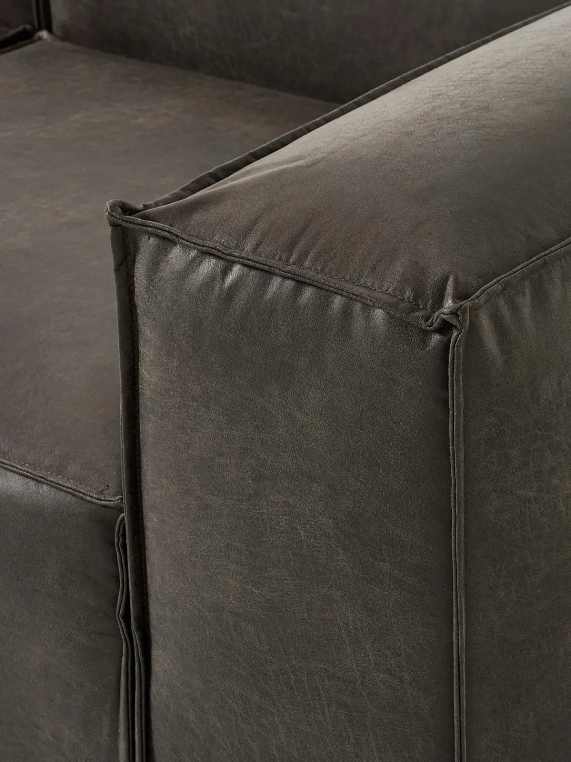 Sofás>Westwing Collection Sofá rinconera modular grande de cuero reciclado Lennon Cuero taupe