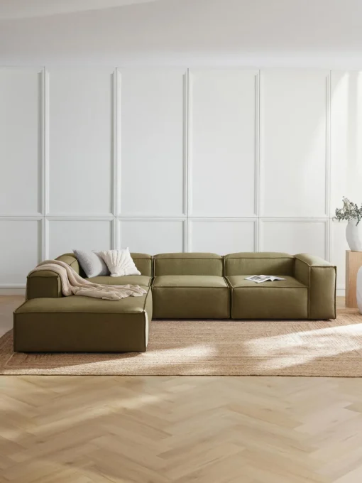 Sofás>Westwing Collection Sofá rinconera modular grande Lennon Tejido verde oliva