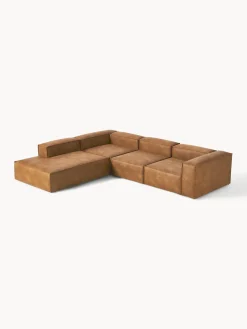 Sofás>Westwing Collection Sofá rinconera modular grande de cuero reciclado Lennon Cuero marrón