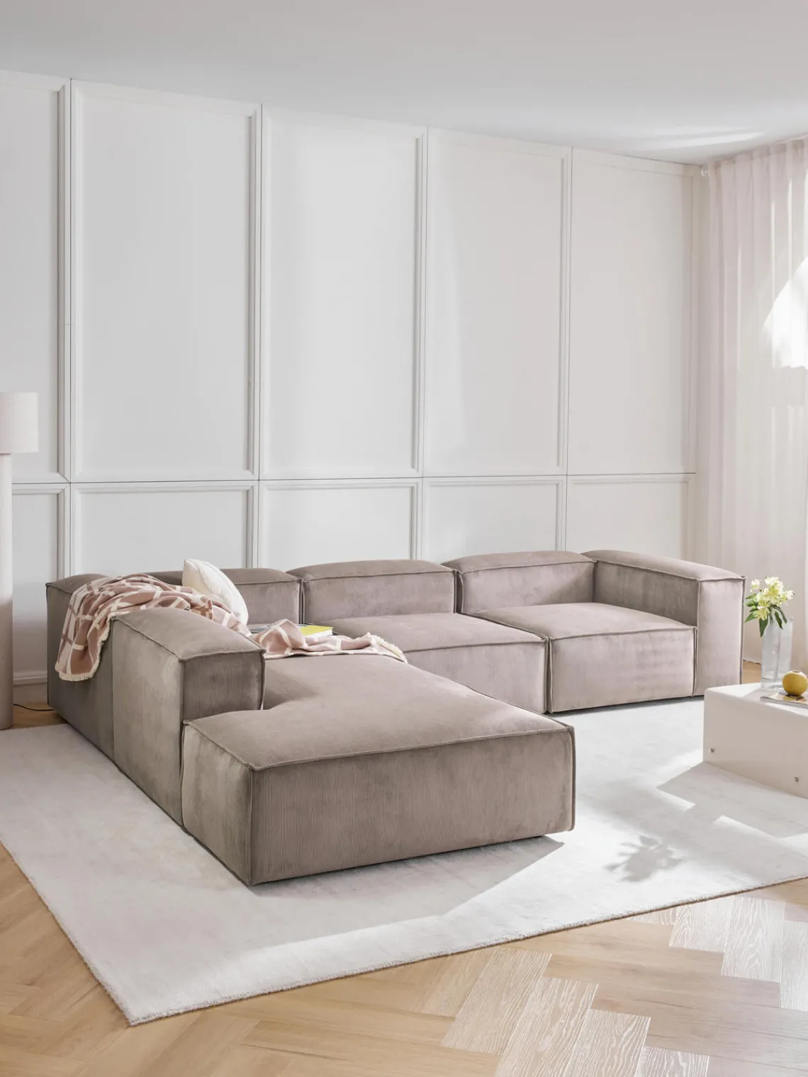 Sofás>Westwing Collection Sofá rinconera modular grande de pana Lennon Pana taupe