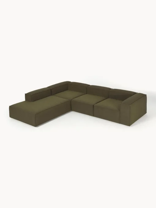Sofás>Westwing Collection Sofá rinconera modular grande en tejido bouclé Lennon Bouclé verde oliva