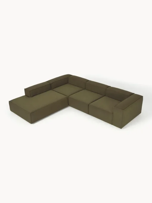Sofás>Westwing Collection Sofá rinconera modular grande en tejido bouclé Lennon Bouclé verde oliva