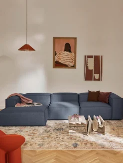 Sofás>Westwing Collection Sofá rinconera modular Lennon Tejido azul oscuro
