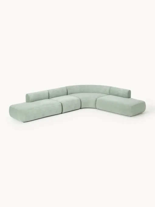 Sofás Rinconeras|Sofás>Westwing Collection Sofá rinconera modular Sofia (4 plazas) Terciopelo verde salvia