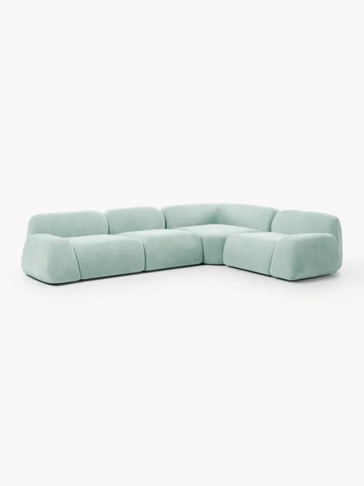Sofás Rinconeras|Sofás>Westwing Collection Sofá rinconera Wolke (4 plazas) Tejido verde menta, aterciopelado