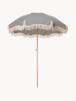 Sombrillas|Sombrillas>Business & Pleasure Sombrilla con flecos plegable Retro, Ø 180 cm Azul oscuro, blanco crema