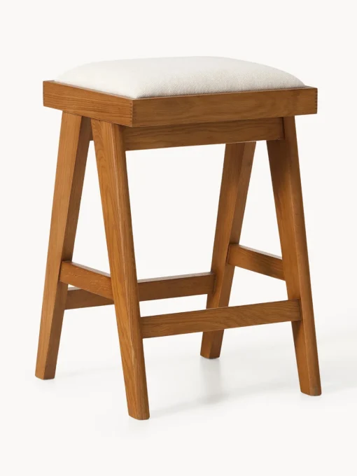 Taburetes Altos|Sillas>Westwing Collection Taburete alto con acolchado Sissi Tejido blanco crema, madera de roble oscura