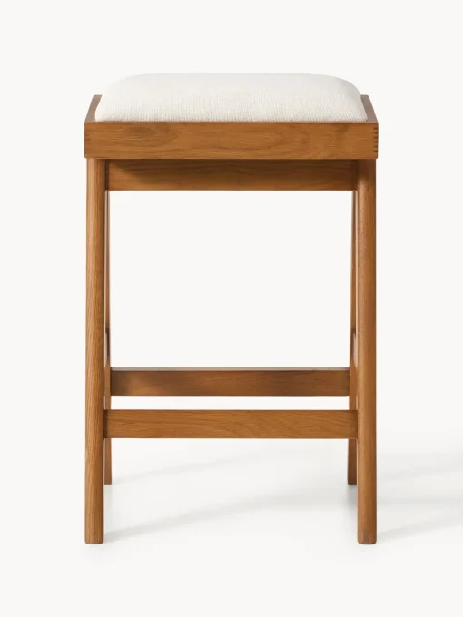 Taburetes Altos|Sillas>Westwing Collection Taburete alto con acolchado Sissi Tejido blanco crema, madera de roble oscura