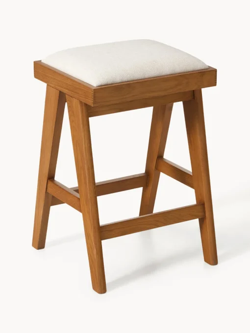 Taburetes Altos|Sillas>Westwing Collection Taburete alto con acolchado Sissi Tejido blanco crema, madera de roble oscura