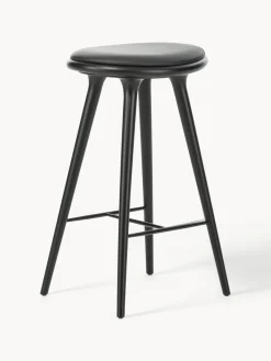 Taburetes Altos|Sillas>Mater Taburete alto de madera de haya y cuero High Stool Cuero negro, madera de haya negro pintado
