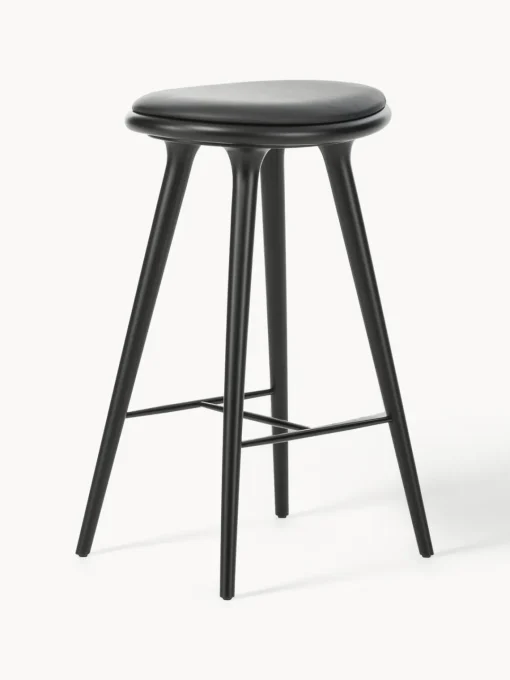 Taburetes Altos|Sillas>Mater Taburete alto de madera de haya y cuero High Stool Cuero negro, madera de haya negro pintado