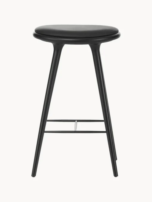 Taburetes Altos|Sillas>Mater Taburete alto de madera de haya y cuero High Stool Cuero negro, madera de haya negro pintado